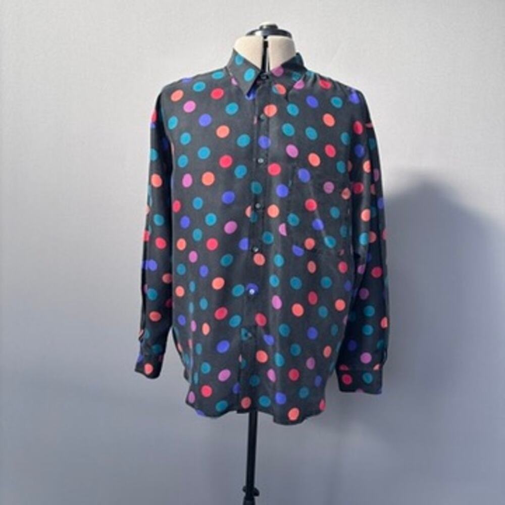 VTG Perry Ellis Men's Long Sleeve Button Down Polka Dot XL